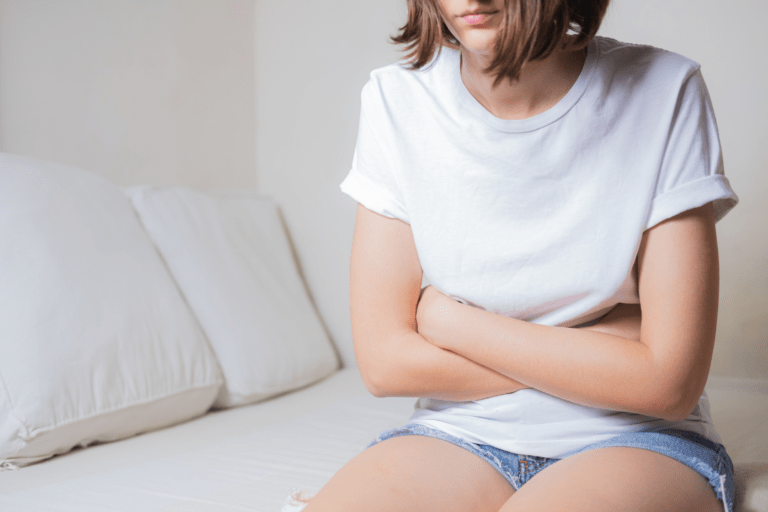 A woman with period pain